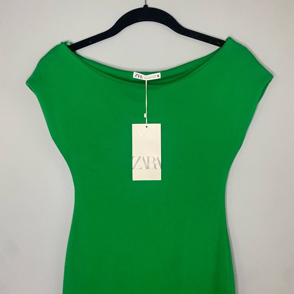 ZARA Women’s Fitted Dress Green Boatneck Size Small - Picture 4 of 11